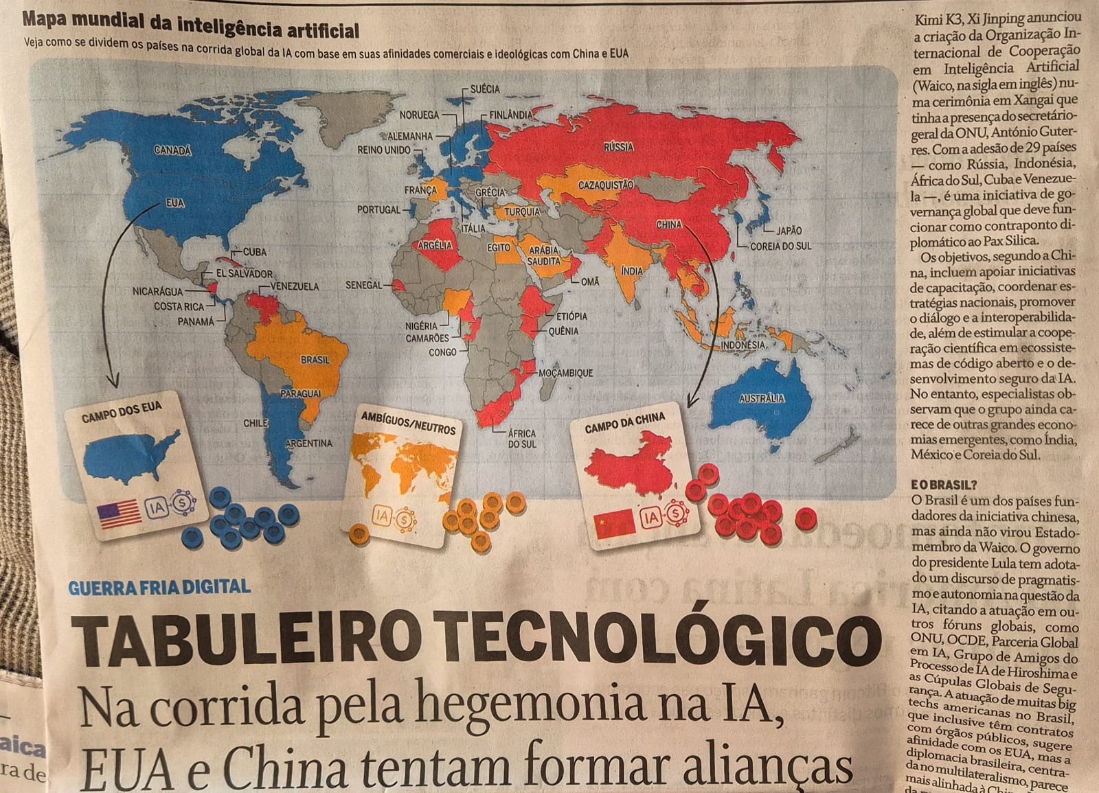 Capa do jornal O Globo sobre a guerra fria digital da inteligência artificial